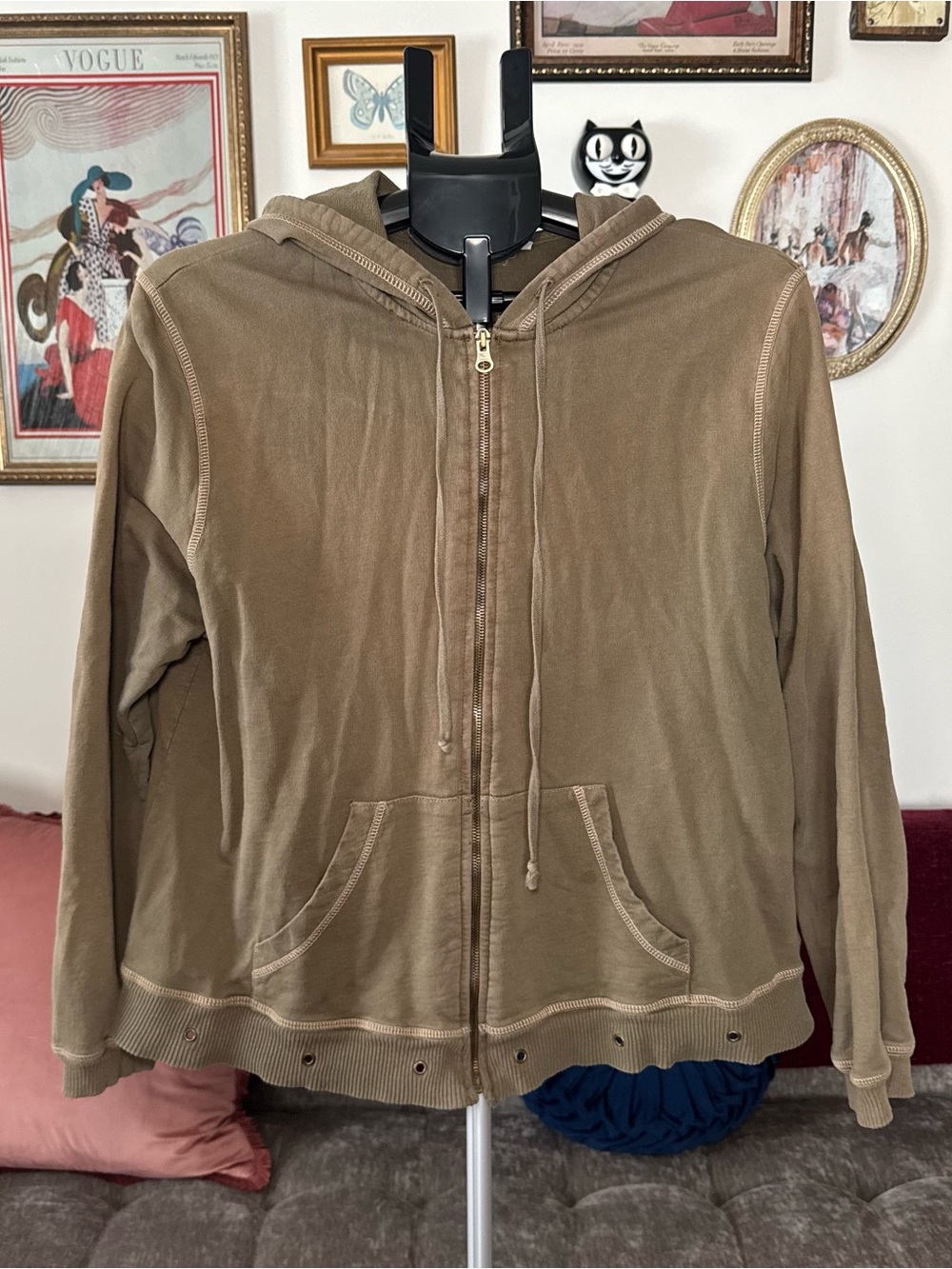 Green Zip-Up Grommet Hooded Sweatshirt
